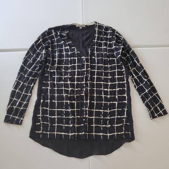 Neiman Marcus Cashmere Collection Shirt Womens Small Black Silk Wool Grid Print - Picture 1 of 9